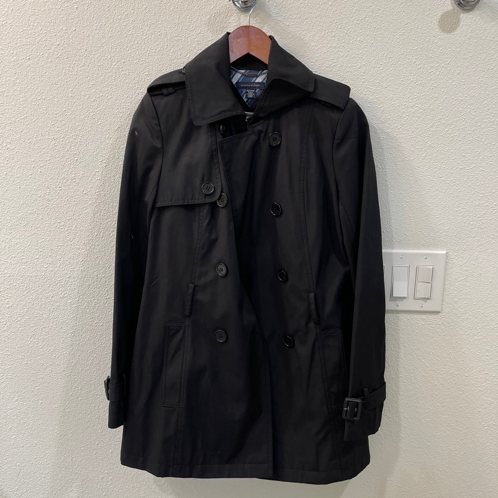 Short black trench coat